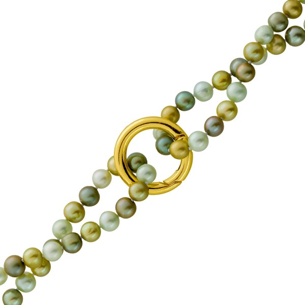Perlenkette 150cm Süßwasserperlen grün 6.8-6.5mm Kettenverkürzer