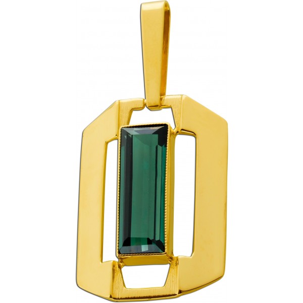 Turmalin Anhänger Gold 333 8K grüner Turmalin 4.8ct Antikschmuck