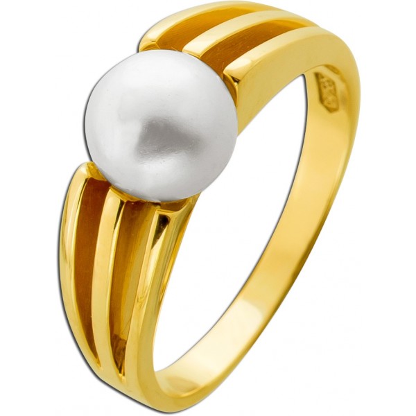 Perlenring Gold 585 14K Akoyaperle 7mm Antikschmuck 1980