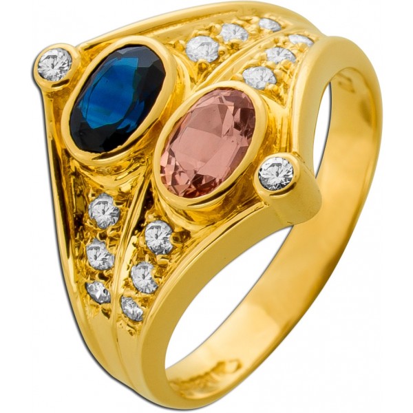 Saphir Ring Gold 750 18K Saphir Morganit Brillanten 0.22ct Cadeaux