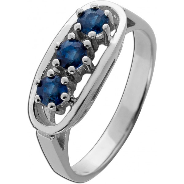 Saphir Ring Weißgold 585 14K blaue Saphire 0.36ct Antikschmuck 
