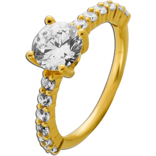 Zirkonia Ring Gold 750 18K weiße Zirkonia Steine 1.4ct