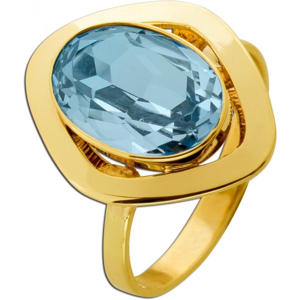 Blautopas Ring Gold 333 8K hellblauer Blautopas 3.6ct Antikschmuck