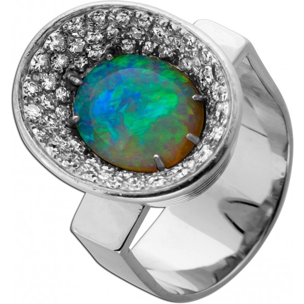 Opal Cabochon Ring Weißgold 750 18K Opal 4ct Brillanten 1.4ct 
