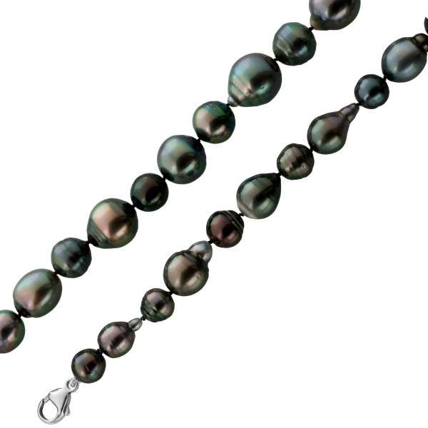 Tahiti Perlenkette 180cm 12.5-8,2mm anthrazit silber pink