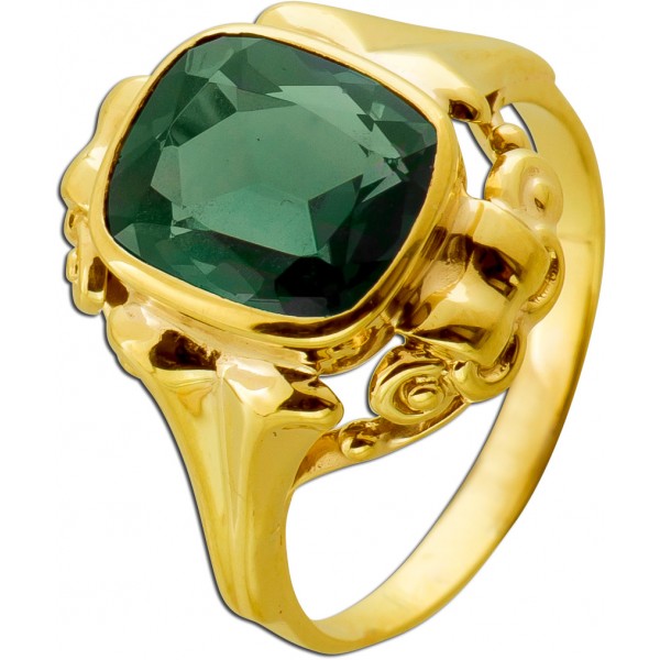 Turmalin Ring Gold 333 8K grüner Turmalin 3.9ct Antikschmuck