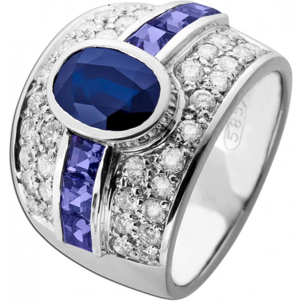 Saphir Ring Weißgold 585 14K blauer Saphir Brillanten 1.15ct lila Tansanite 