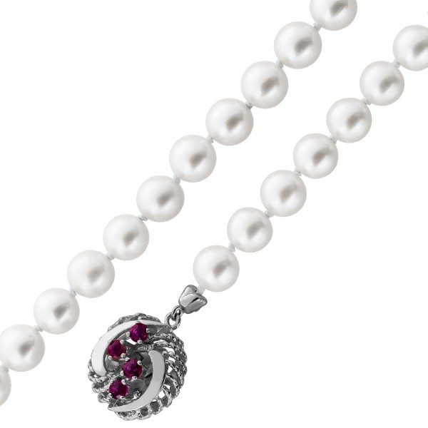 Perlenkette 62cm Akoyaperlen Rubine 0.36ct Weissgold 585