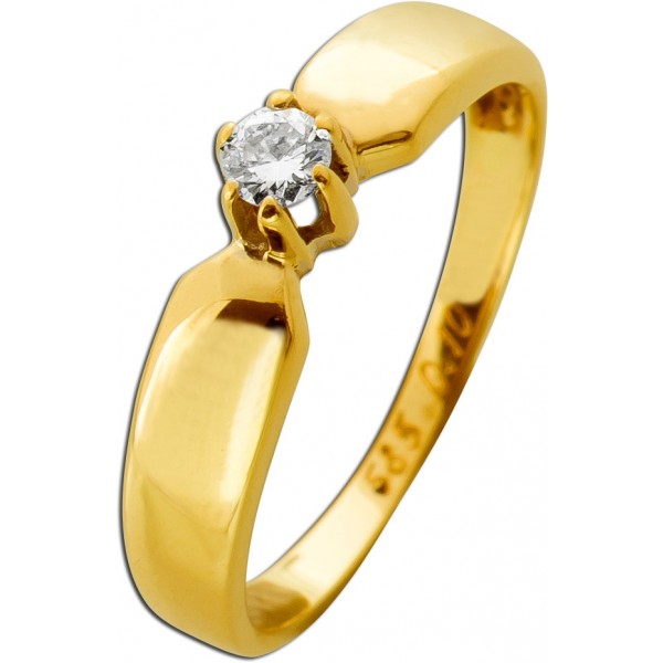 Solitärring Gold 585 14K Brillant 0.10ct Verlobungsring