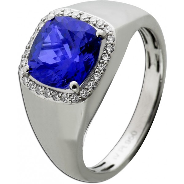Tansanit Ring Platin 950 blauer Tansanit 3.3ct Brillanten 0.28ct
