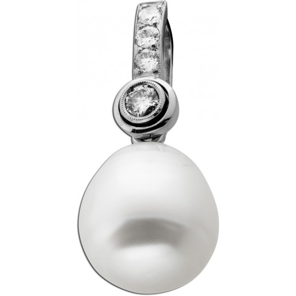 Perlen Anhänger Weißgold 750 18K Südseeperle Diamanten 0.30ct