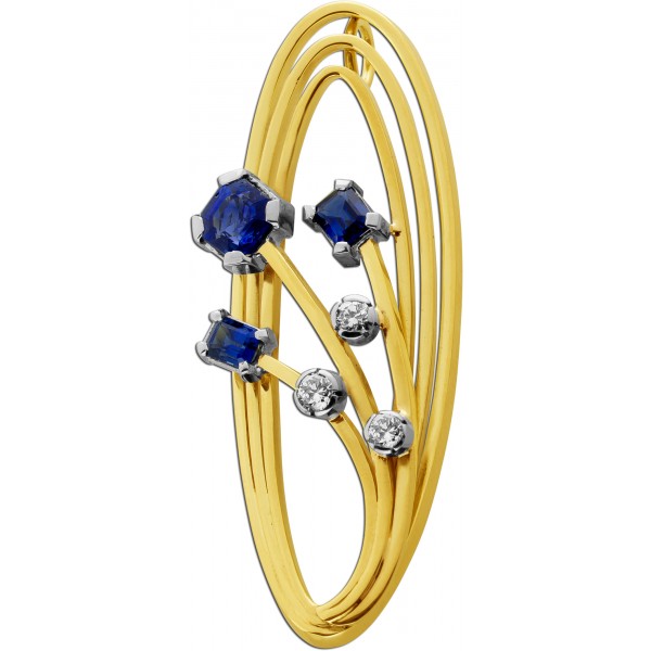 Saphir Anhänger Gold 585 14K blaue Saphire Brillanten 0.32ct