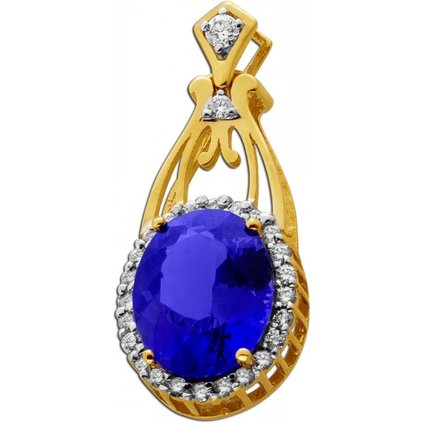 Tansanit Anhänger Gold 585 14K blauer Tansanit Brillanten 0.37ct