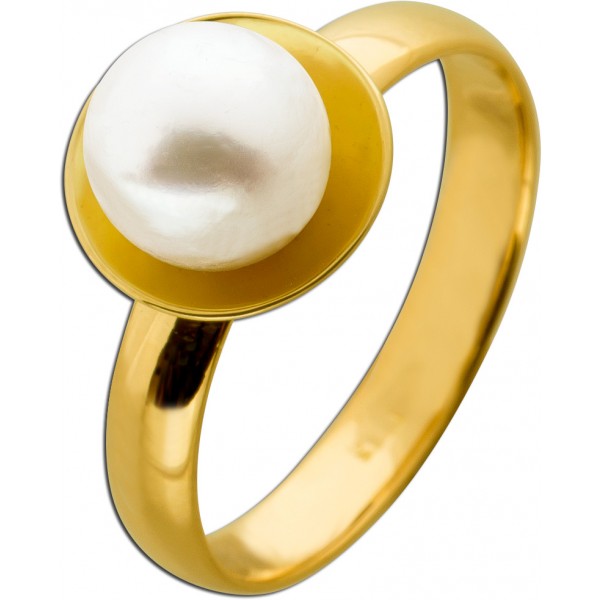 Perlenring Gold 585 14K japanische Akoyaperle 8.1mm