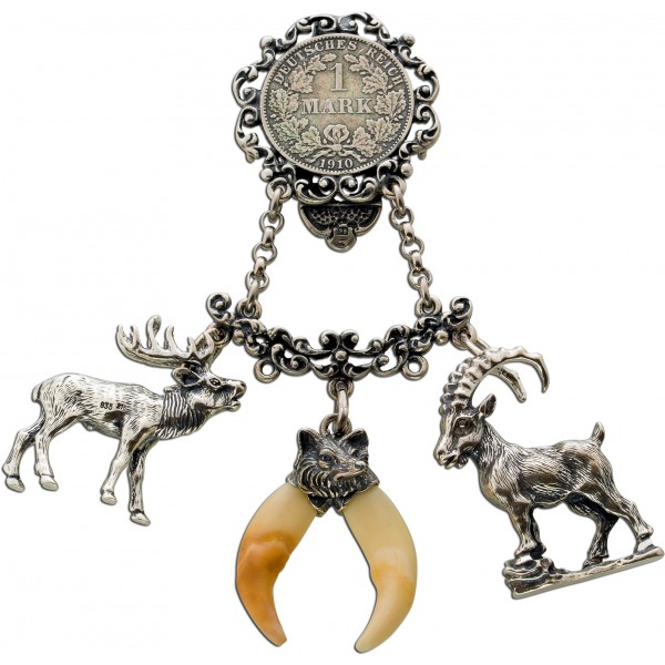 Jäger Trachten Schmuck Silber 835 1 Mark Münze Antikschmuck 1910 