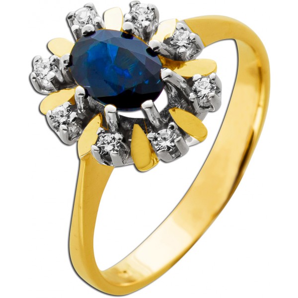 Saphir Ring Gold 585 14K blauer Saphir 1.5ct Brillanten