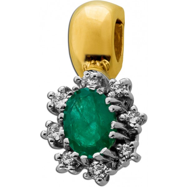 Diamant Anhänger Gold 585 14K grüner Smaragd Brillanten 0.16ct