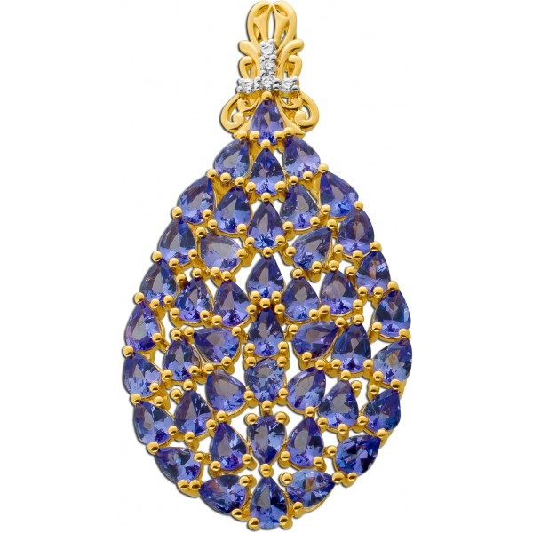 Tansanit Anhänger Silber vergoldet nat Tansanit Edelsteine weiße Zirkonia