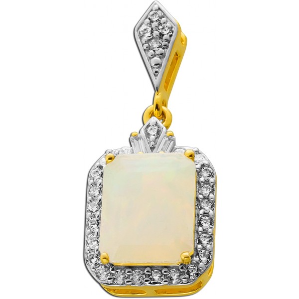 Opal Anhänger Silber vergoldet nat Opal 1,5ct. weiße synth. Zirkonia 0.47ct