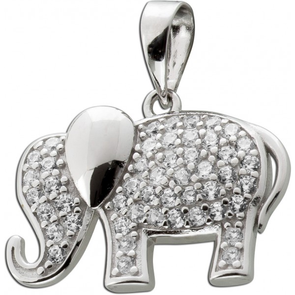 Elefant Anhänger Silber 925 weiße Zirkonia Steine