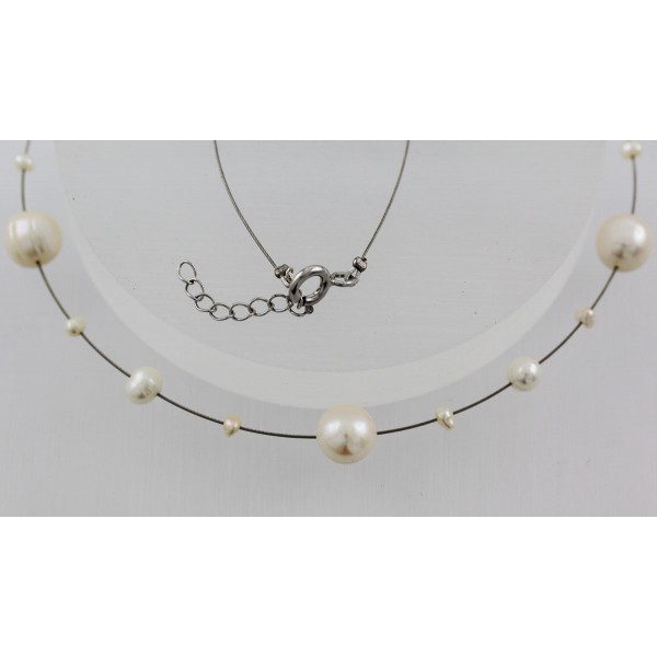 Perlenkette Collier Halsreif Silber 925 weiße Perlen Süsswasserzuchtperlen_01