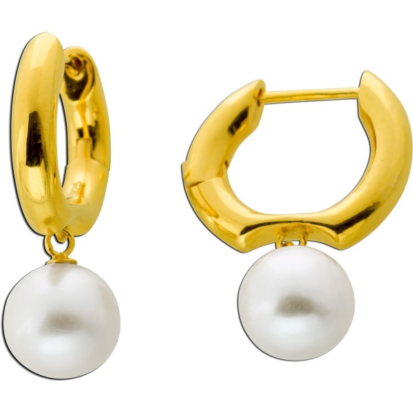 Creolen Silber 925 1 Micron vergoldet weiss Süßwasserzuchtperlen 10mm