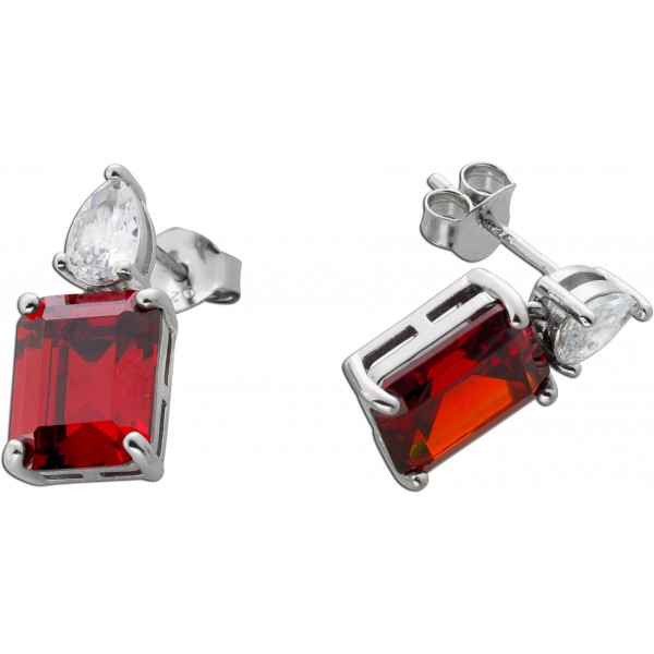 Ohrstecker Silber 925 Granat und Diamant Synthesen Edelstein Look 