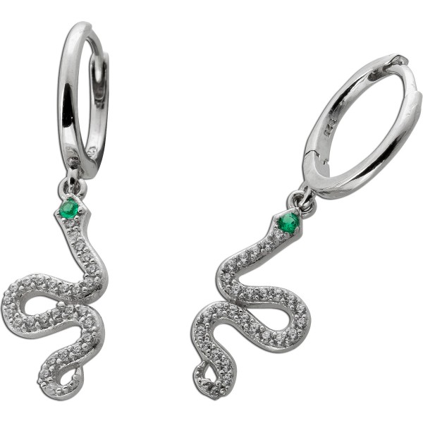 Schlangen Creolen Silber 925 weiße grüne Zikronia Steine Edelsteinlook