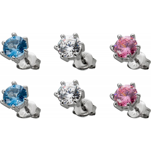 Ohrstecker 3 teilig Silber 925 synthetischer Rubin Blautopas Brillant 