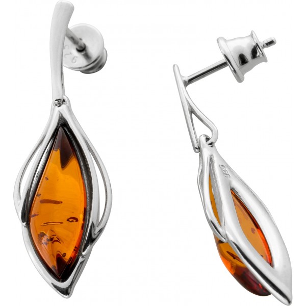 Bernstein Ohrstecker Sterling Silber 925 2 cognac braune Edelsteine