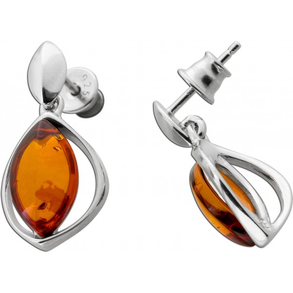 Bernstein Ohrstecker Silber 925 cognac braun farbige Edelsteine
