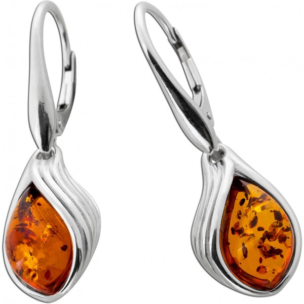 Bernstein Ohrhänger Sterling Silber 925 2 cognac braune Edelsteine