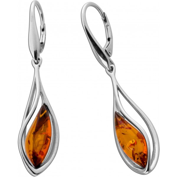 Bernstein Ohrhänger Sterling Silber 925 2 cognac braune Edelsteine
