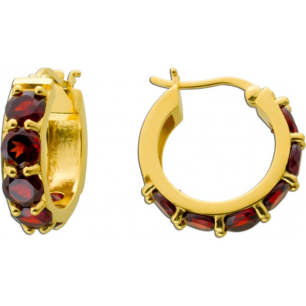 Granat Creolen 21mm Silber vergoldet rote Natur Edelsteine