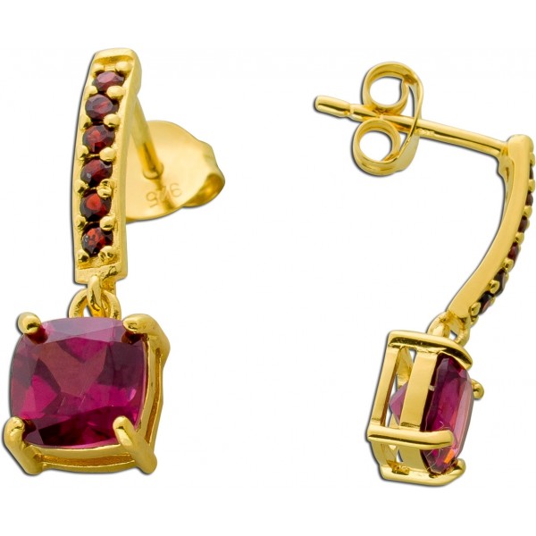 Granat Ohrstecker Silber vergoldet Malaya Natur Edelsteine 