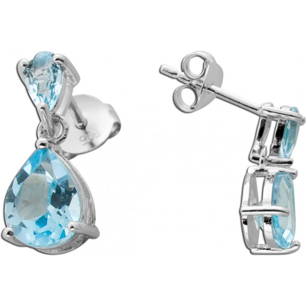 Blautopas Ohrstecker Silber 925 hellblaue Natur Edelsteine 4.3ct