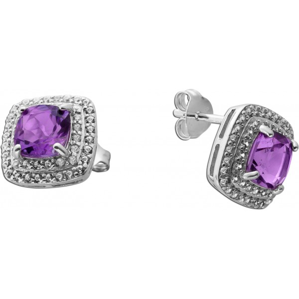 Amethyst Ohrstecker Silber 925 brasilianische Amethyste weiße Zirkone