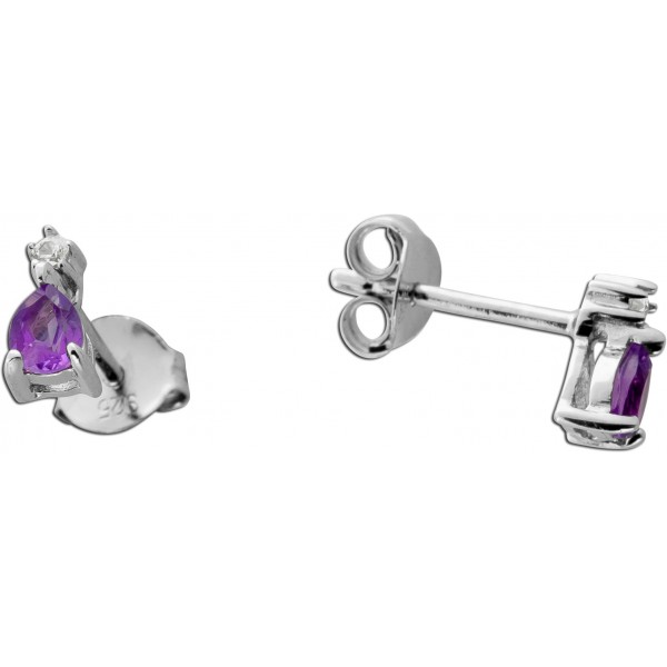 Amethyst Ohrstecker Silber 925 brasilianische nat. Amethyste weiße nat. Zirkone