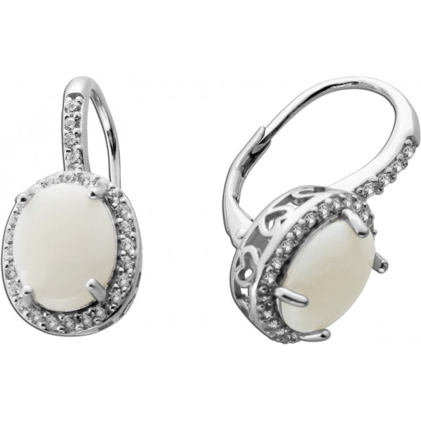 Opal Halo Ohrringe Silber 925 nat. weiße Opale 4.4ct weiße nat. Zirkone