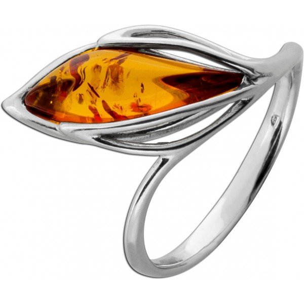 Bernstein Ring Sterling Silber 925 cognac brauner Edelstein 16.3mm