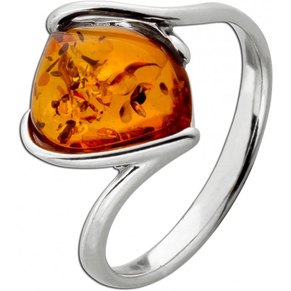 Bernstein Ring Sterling Silber 925 cognac brauner Edelstein 11.5mm
