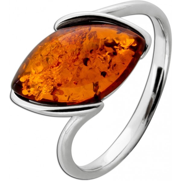 Bernstein Ring Sterling Silber 925 cognac brauner Edelstein 14.6mm