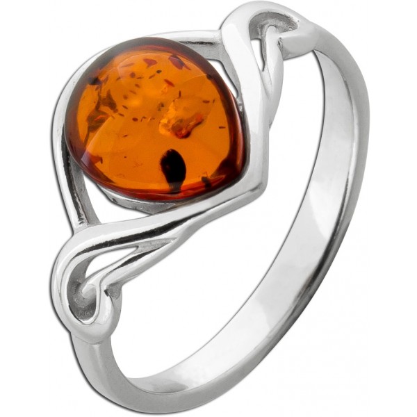 Bernstein Ring Sterling Silber 925 cognac brauner Edelstein 9.2mm