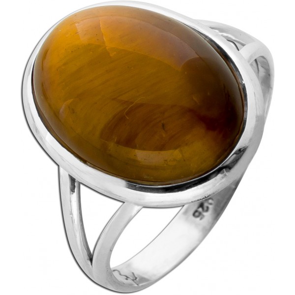 Tigerauge Ring Silber 925 gold brauner Edelstein 10ct