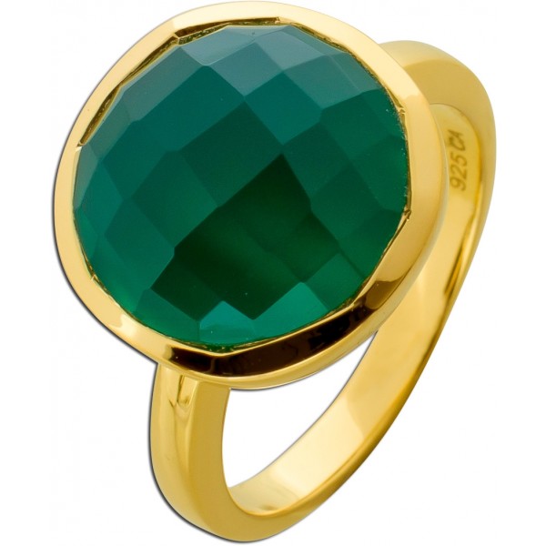 Onyx Ring Silber vergoldet nat grüner Onyx Edelstein 14ct