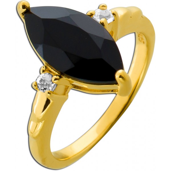Onyx Ring Silber 18K Gold vergoldet nat. Onyx 2.14ct nat. Topase