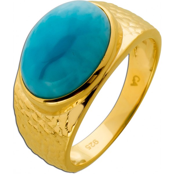Larimar Ring Silber 925 vergoldet blauer Natur Larimar 7.5ct