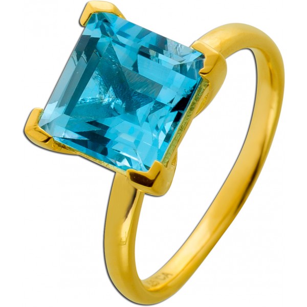 Blautopas Ring Silber vergoldet hellblauer nat Blautopas 6ct