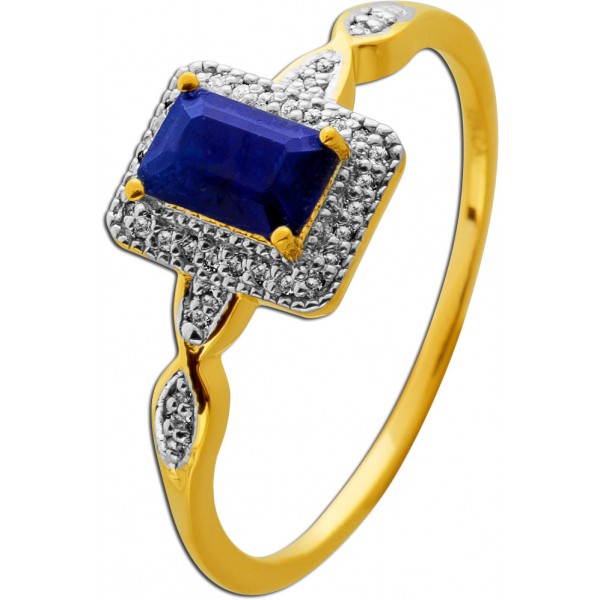 Saphir Ring Silber vergoldet nat. Saphir 0.8ct behandelt nat weisse Topase