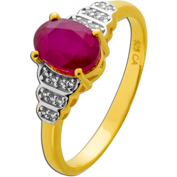 Rubin Ring Silber 925 vergoldet nat. Rubin behandelt 1.9ct nat weisse Topase